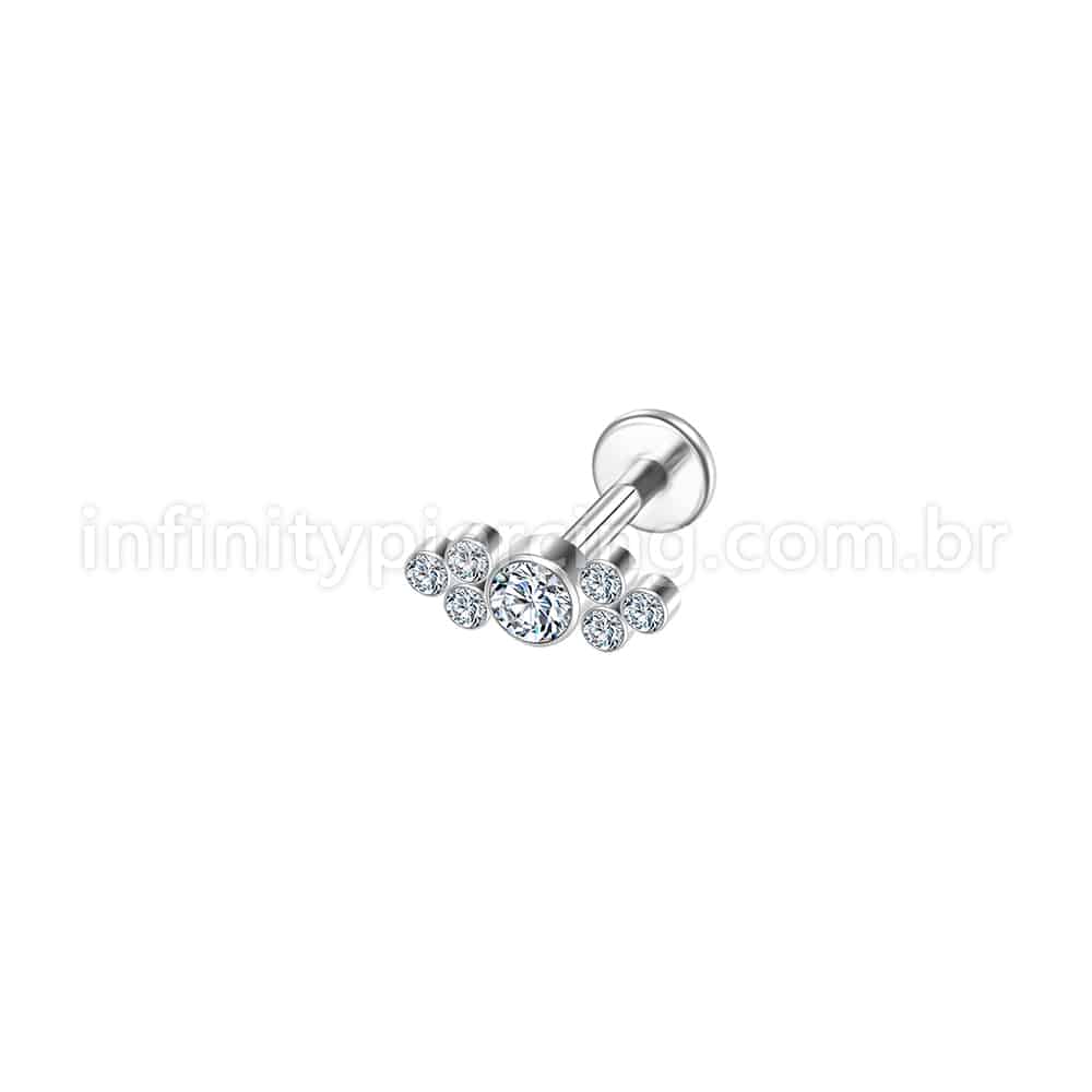 Piercing Labret Aço Cirúrgico 7 Zircônias